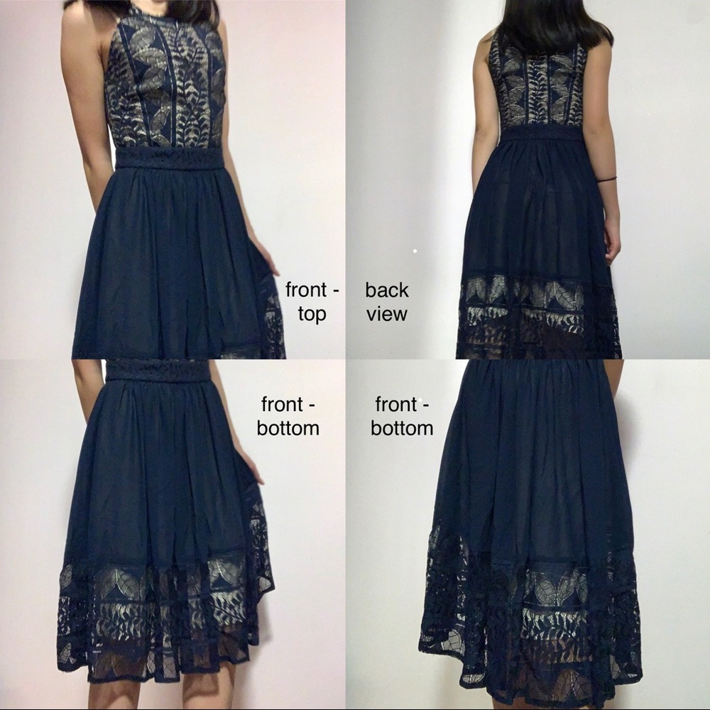 le chateau navy blue / gold lace dress